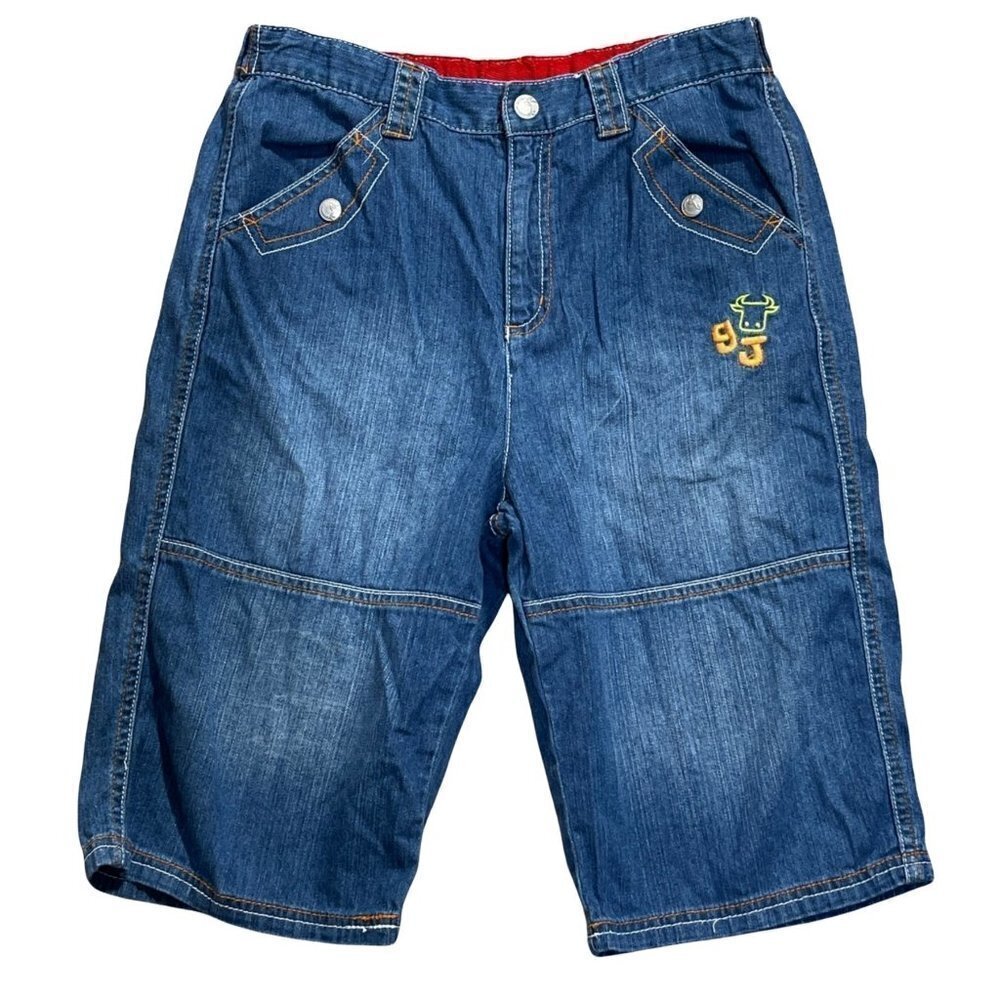 Giordano Junior Denim Boys Adjustable band Orange Stitch Long Shorts Size 14-16Y